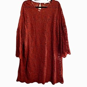 A Beautiful Soul Woman’s Plus Size C (3X) Red Lace Dress With Flutter Sleeves
